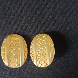 Gold Tone & Engraved Givenchy Paris New York Elongated Clip On Earrings
